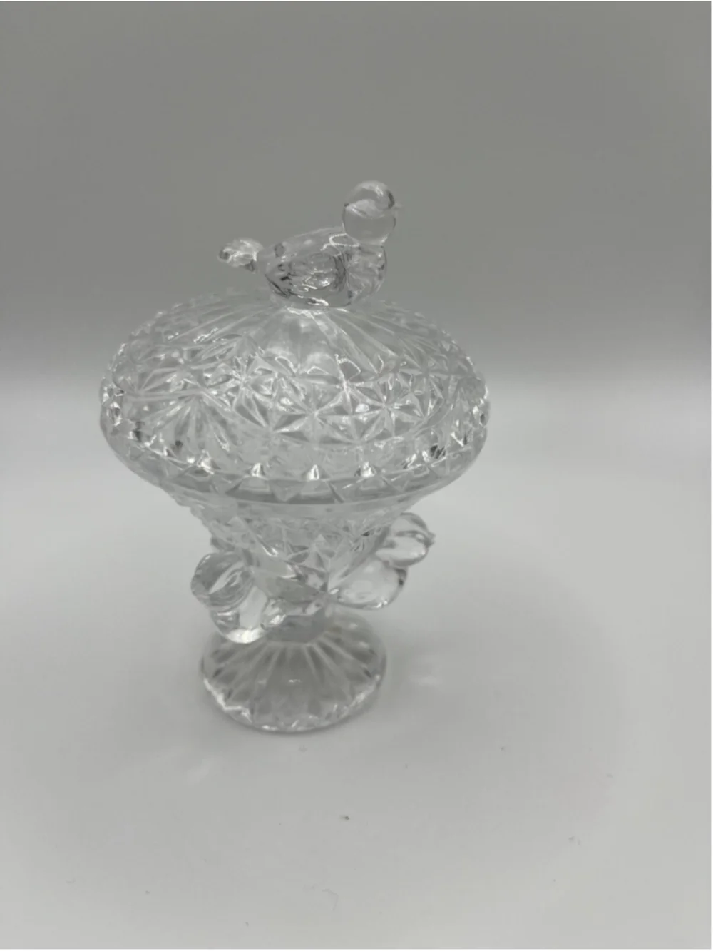 Vintage Hofbauer Byrdes Small Covered Bird Bath Pedestal Trinket Dish Crystal